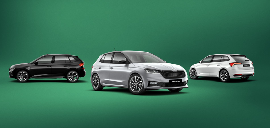 Three cars on a green abstract background