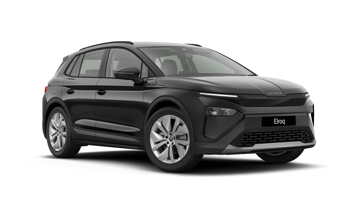 Front 3/4 render of a Škoda vehicle with Black Magic paint