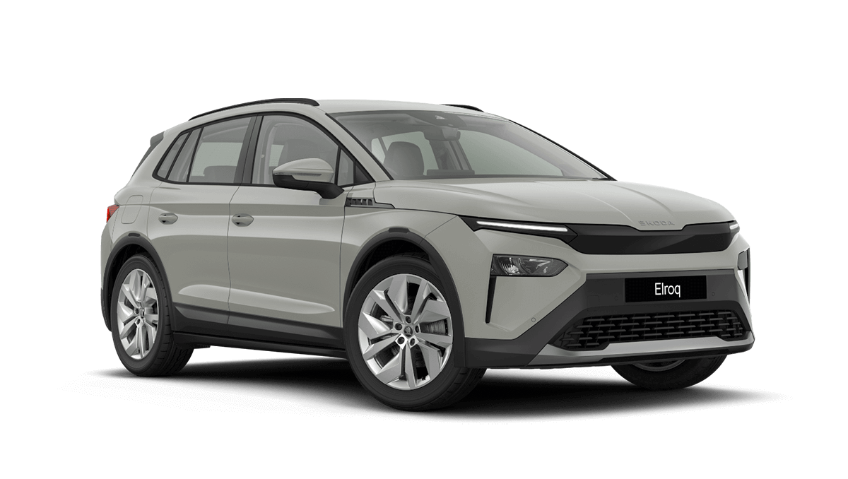 Front 3/4 render of a Škoda vehicle with Steel Grey paint