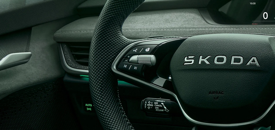 Close up of a Skoda steering wheel