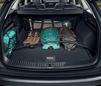 Outdoor equipment held securely in the boot of Kodiaq with netting