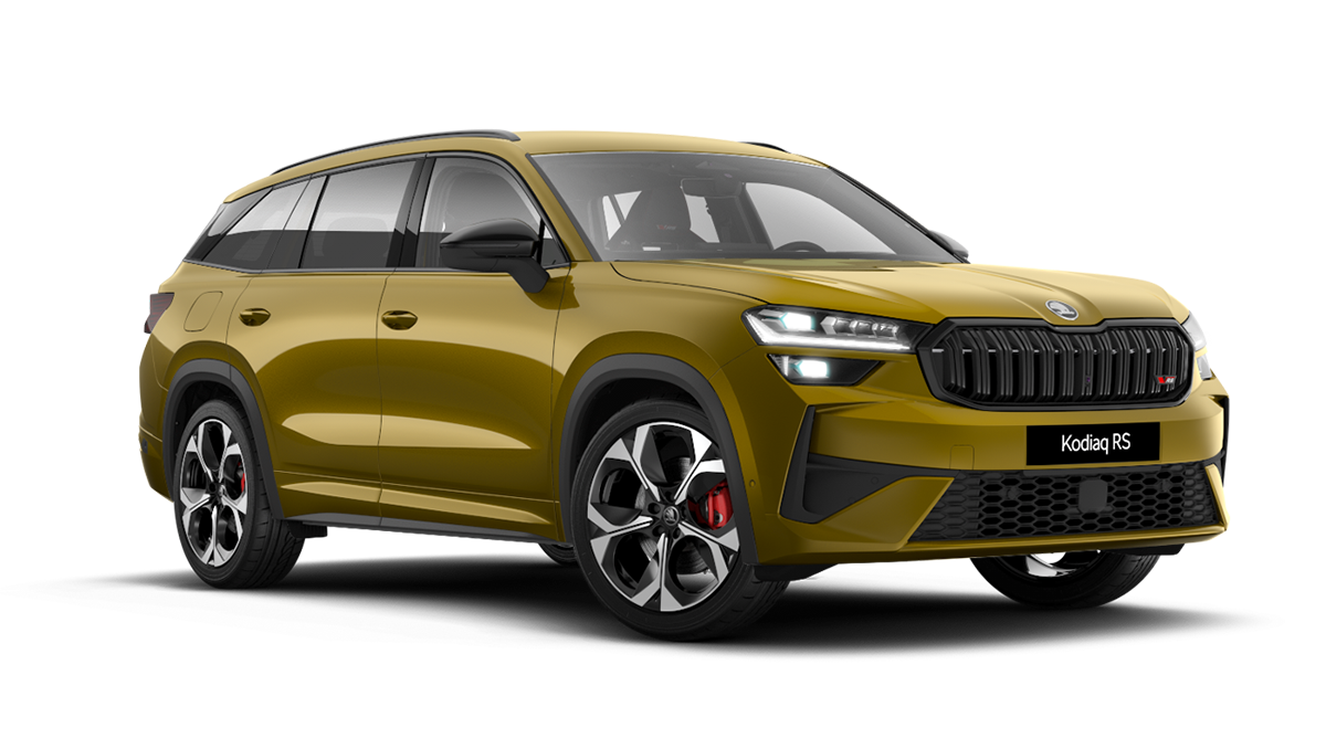 Front 3/4 render of a Škoda vehicle with Bronx Gold paint