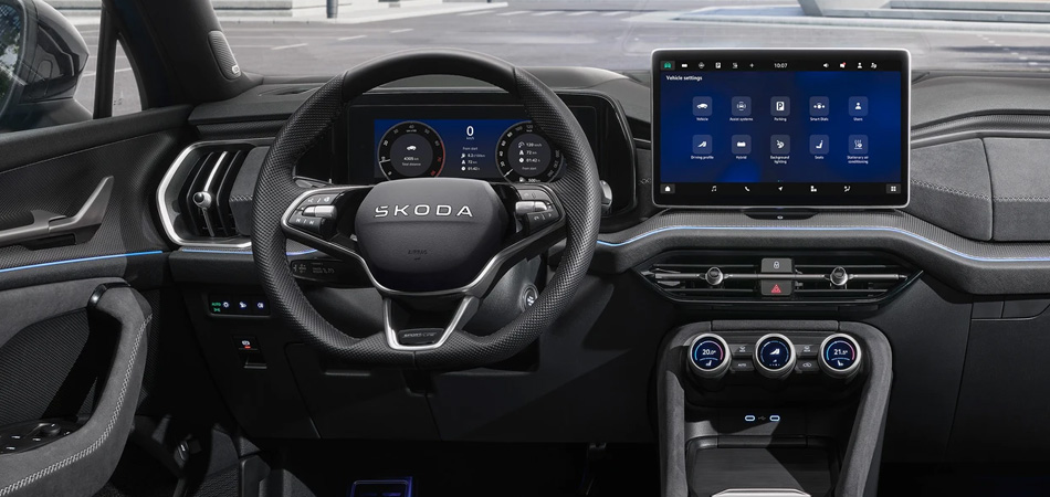 Left hand drive interior of a Skoda sports SUV