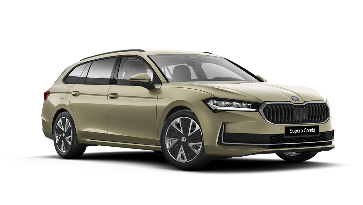 Front 3/4 render of a Škoda vehicle with Ice Tea Yellow paint