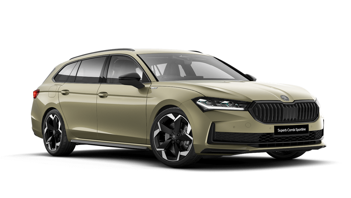 Front 3/4 render of a Škoda vehicle with Ice Tea Yellow paint