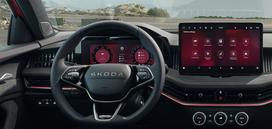 Close up of the Superb Sportline infotainment screen