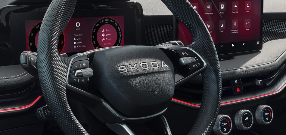 Sport steering wheel in a Skoda Sportline
